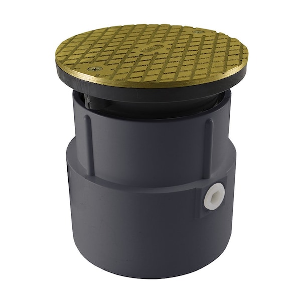 Jones Stephens 4in. PVC Over Pipe Fit Base Cleanout with 3-1/2in. Plastic Spud and 5in. Polished Brass Cover C59208 - main